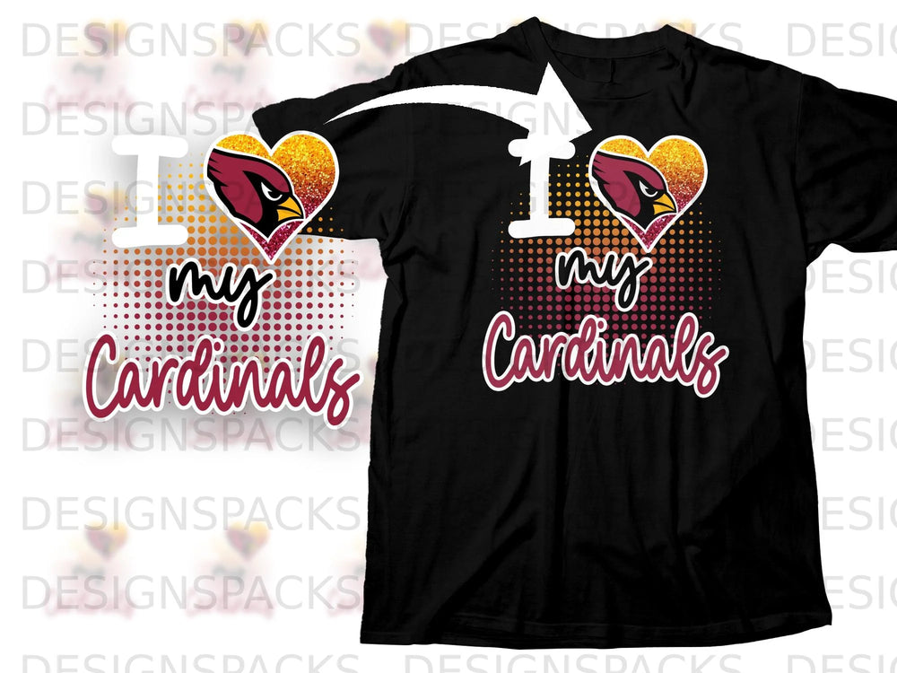 Black t-shirt with "I my Cardinals" text and a cardinal bird logo.