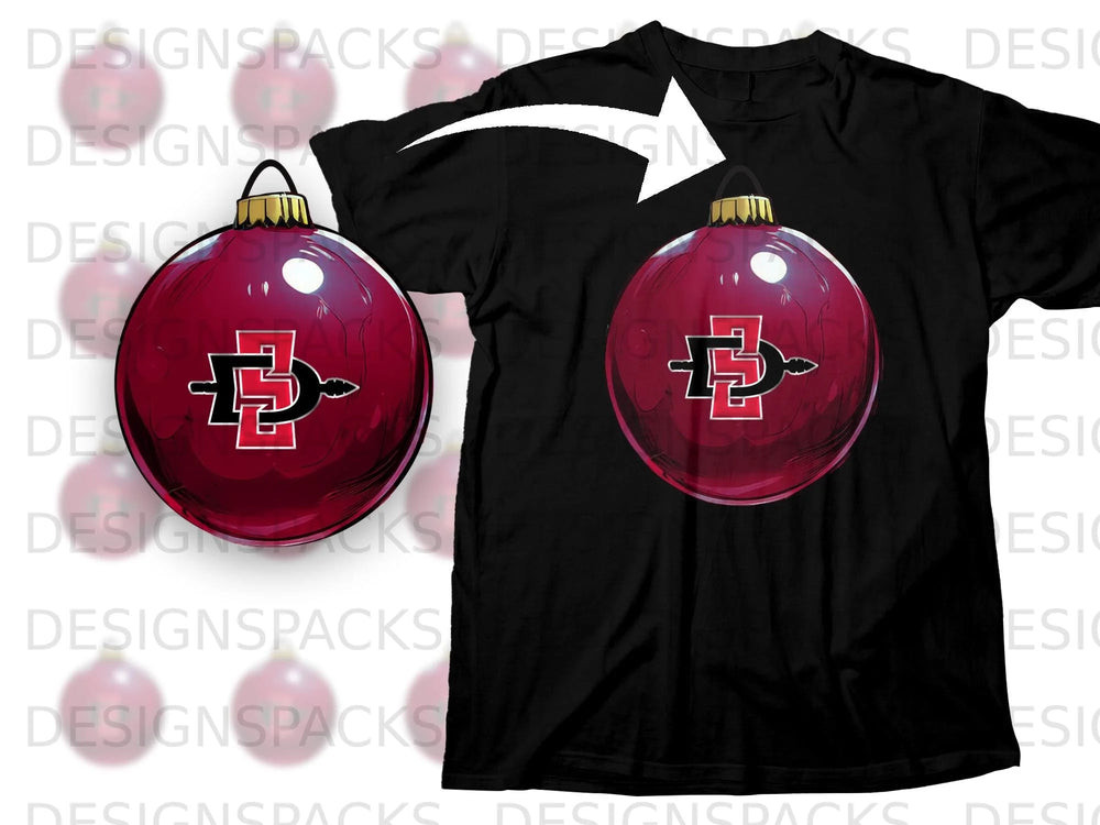 Black t-shirt with a red SDSU Aztecs ornament graphic.