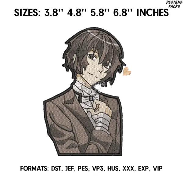 Azusa Dazai Embroidery Design File, Bungo Stray Dogs Anime Embroidery Design, Machine embroidery, Anime Pes Design