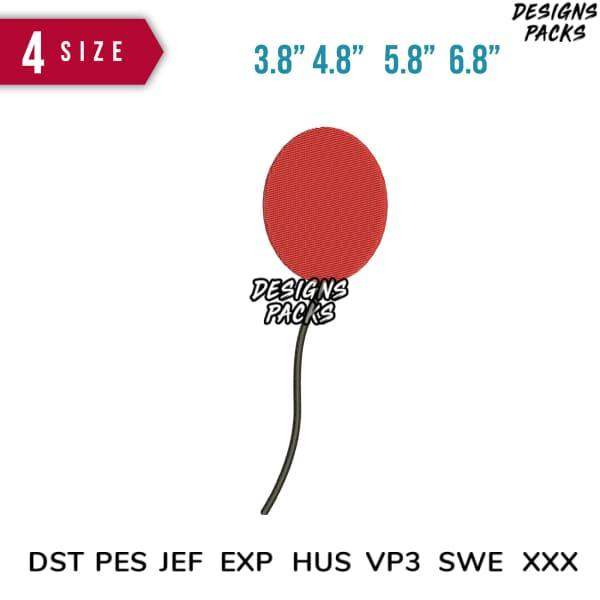 Red balloon embroidery design in 4 sizes, compatible with DST PES JEF formats for instant download