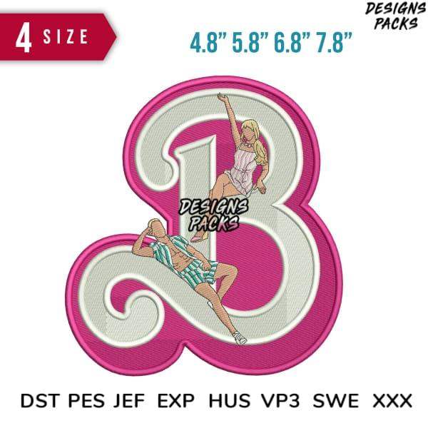 Pink number 3 embroidery design with two figures, available in 4 sizes and multiple file formats