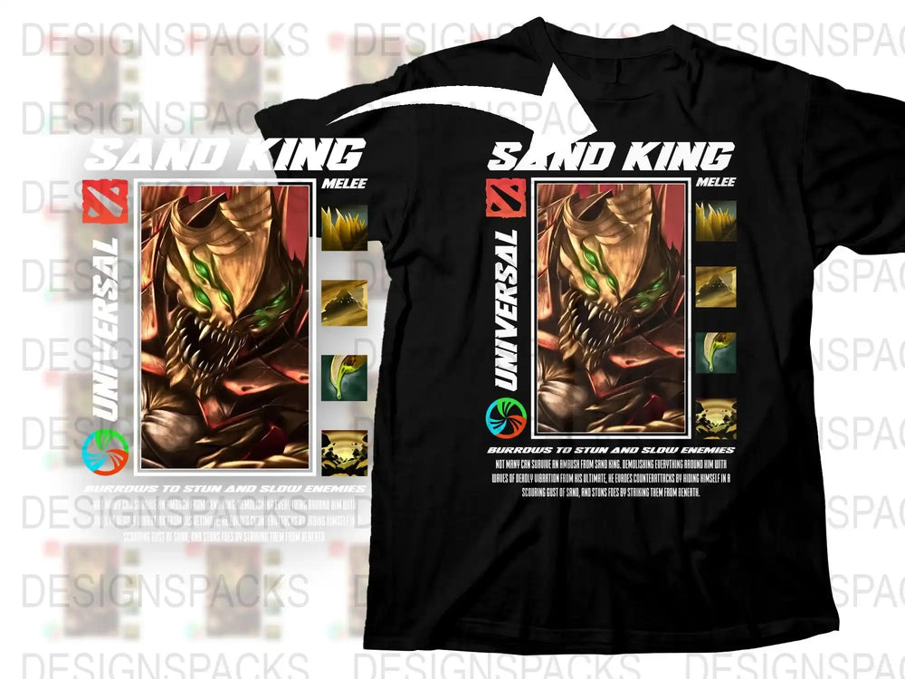 Sand King Graphic T-Shirt, Dota Inspired Fantasy Art Tee, Gamer Fashion, Unique Geek Clothing, Bold Character Design Shirt