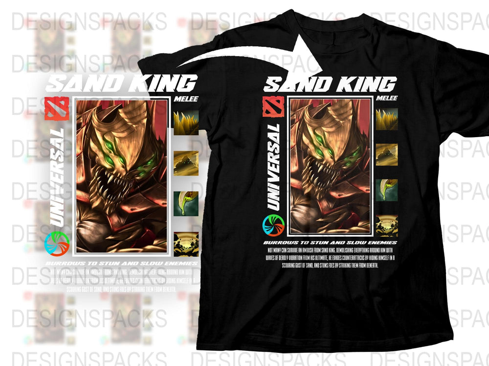 Sand King Graphic T-Shirt, Dota Inspired Fantasy Art Tee, Gamer Fashion, Unique Geek Clothing, Bold Character Design Shirt