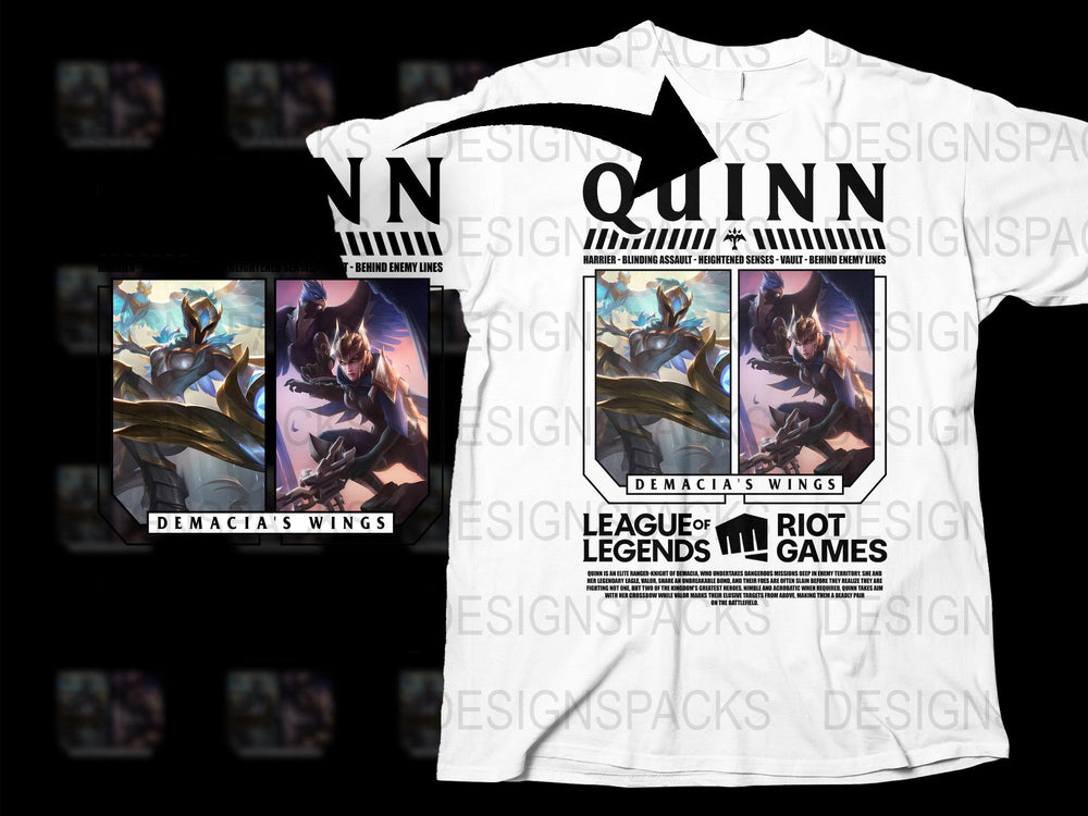 League of Legends Quinn T-Shirt, Demacia's Wings Graphic Tee, Riot Games Merchandise, Unisex Gaming Apparel