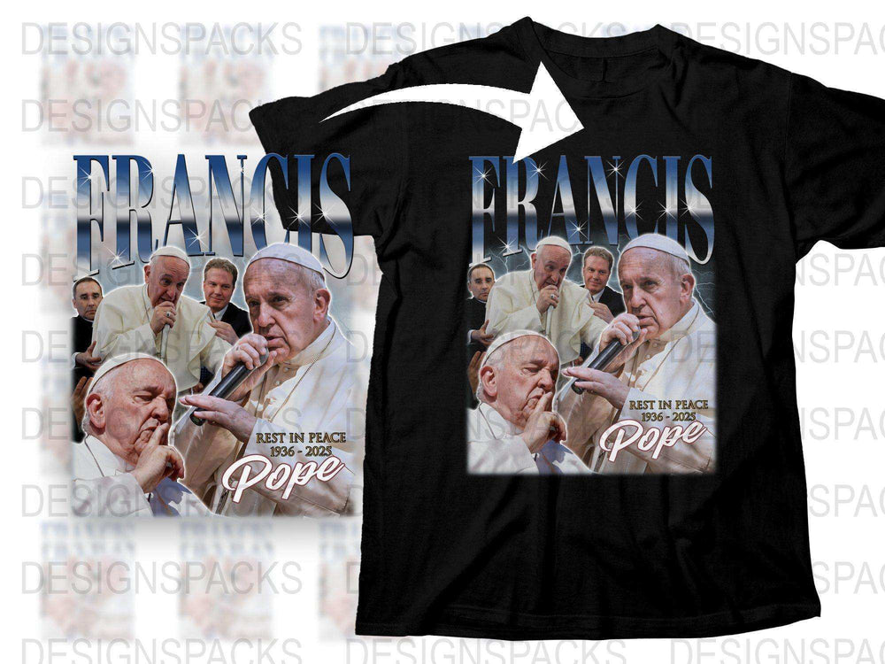 Commemorative Pope Francis Tribute T-Shirt, Catholic Leader Memorial, Religious Graphic Tee, Vintage Design, Unisex Fashion