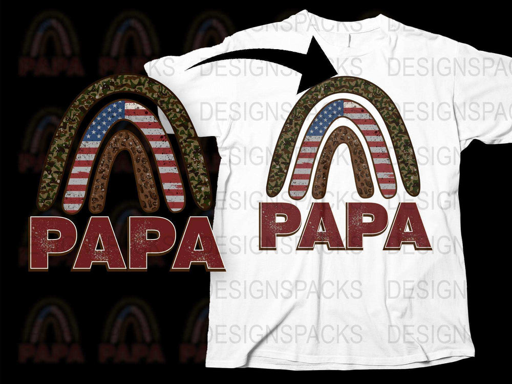 Patriotic Papa T-Shirt, American Flag Rainbow, Military Camo, Men's Graphic Tee, Father's Day Gift