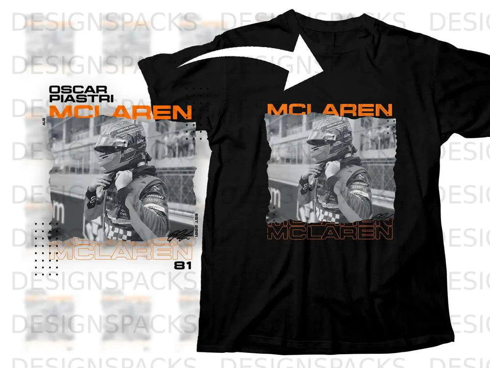 Oscar Piastri McLaren Formula 1 racing t-shirt with his name and car number 81.