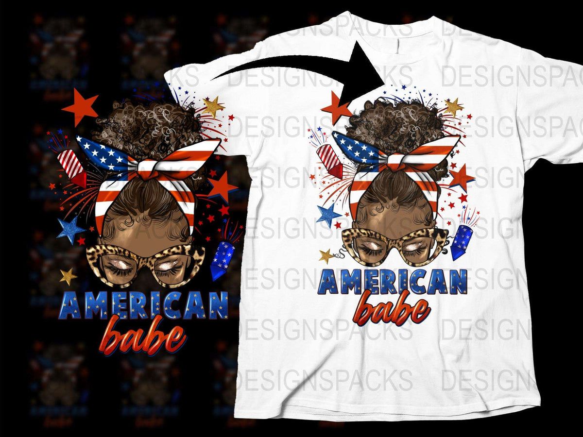 American Babe Patriotic T-Shirt, 4th of July Tee, USA Flag Design, Kids' Independence Day Apparel, Stars Stripes Outfit