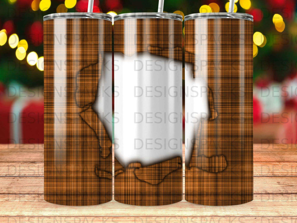 Brown plaid tumbler with a distressed white overlay design.