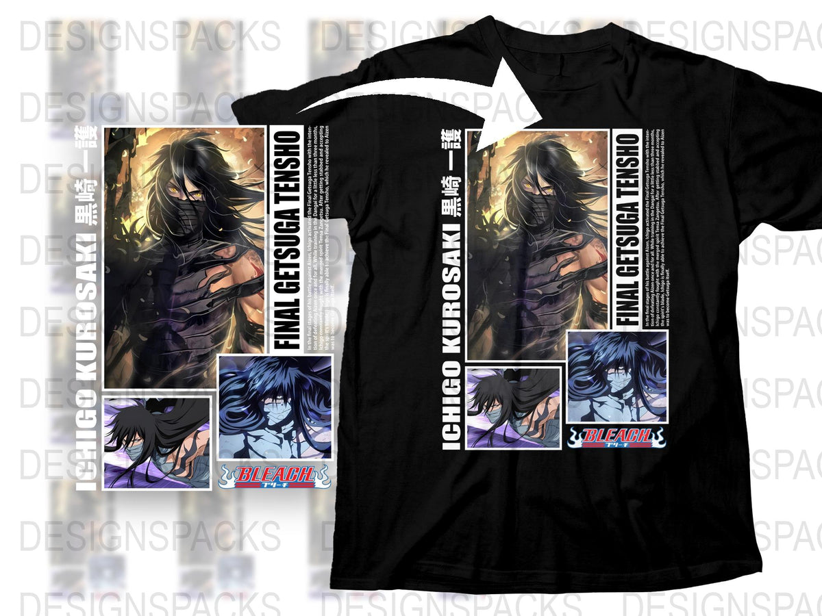 Bleach Anime T-Shirt, Ichigo Kurosaki Final Getsuga Tensho Graphic Tee, Unisex Manga Shirt