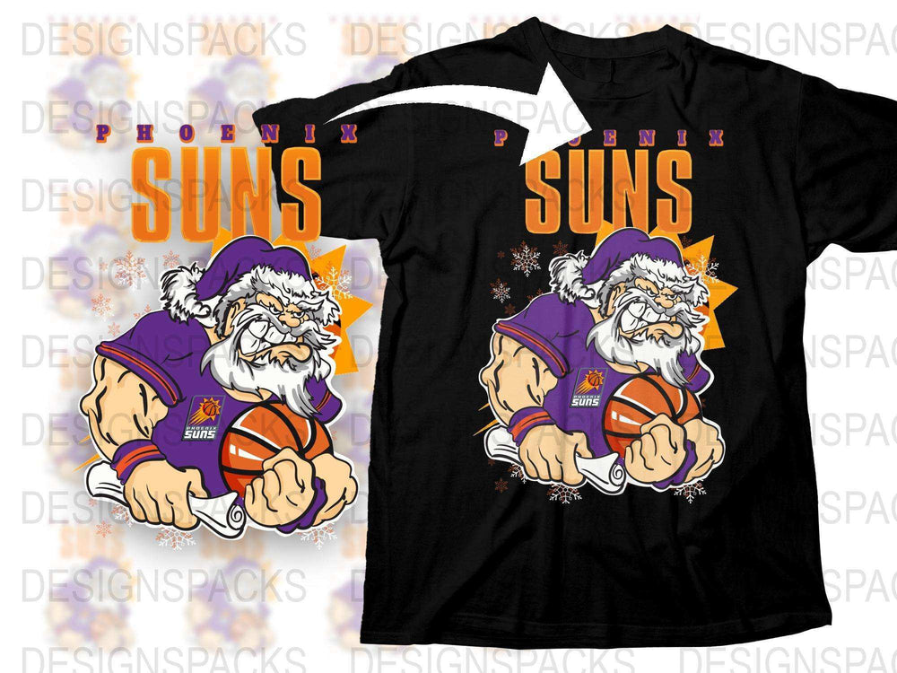 Phoenix Suns Inspired T-Shirt, Santa Claus Basketball Design, Purple and Black Tee, Gift for Sports Fans