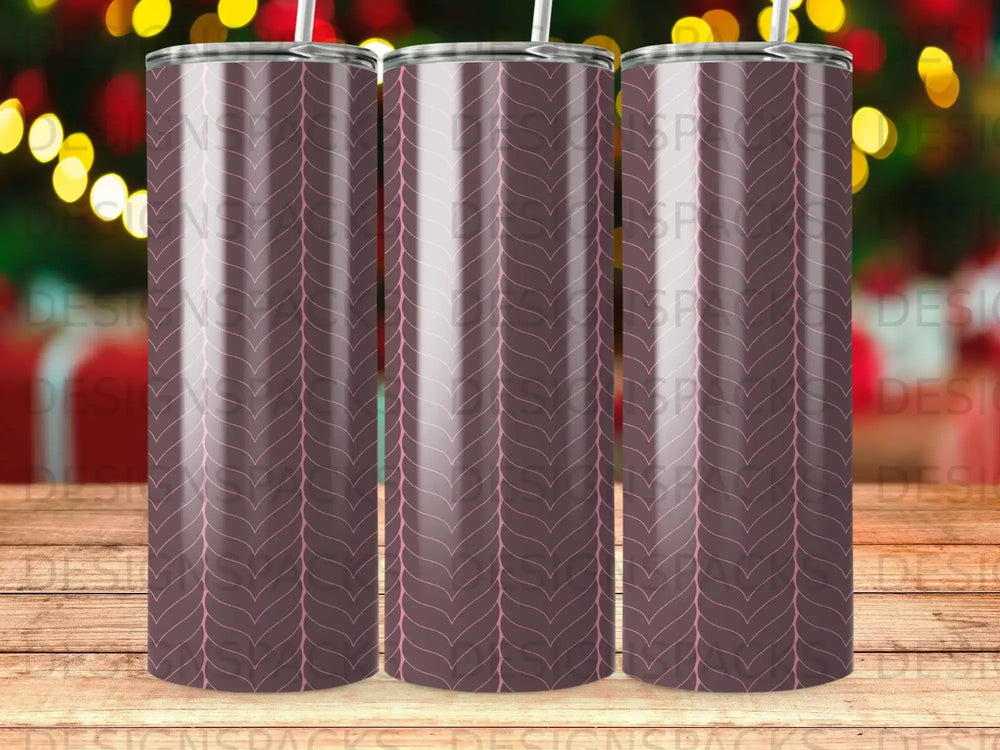 Three tumblers with a repeating dark pink chevron pattern on a blurred background.