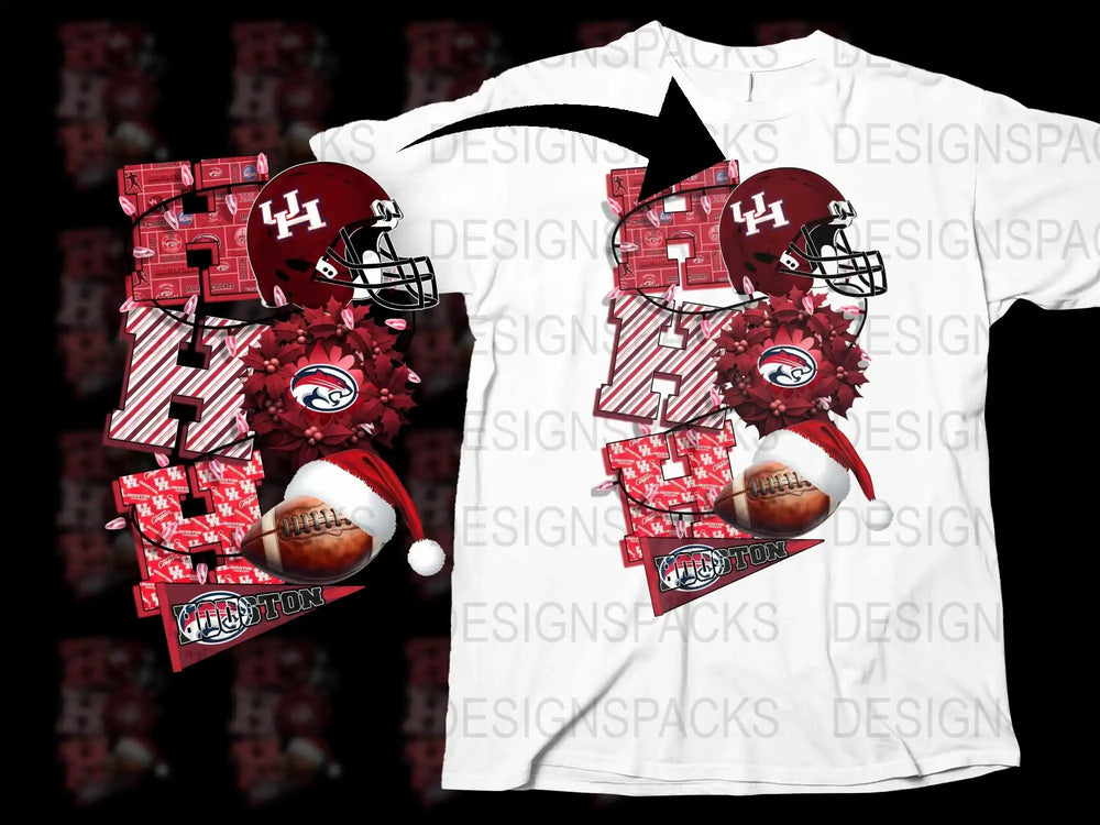 Houston Football T-Shirt, Maroon Helmet Graphic, Sports Fan Apparel, Casual Wear, Unique Team Support Design