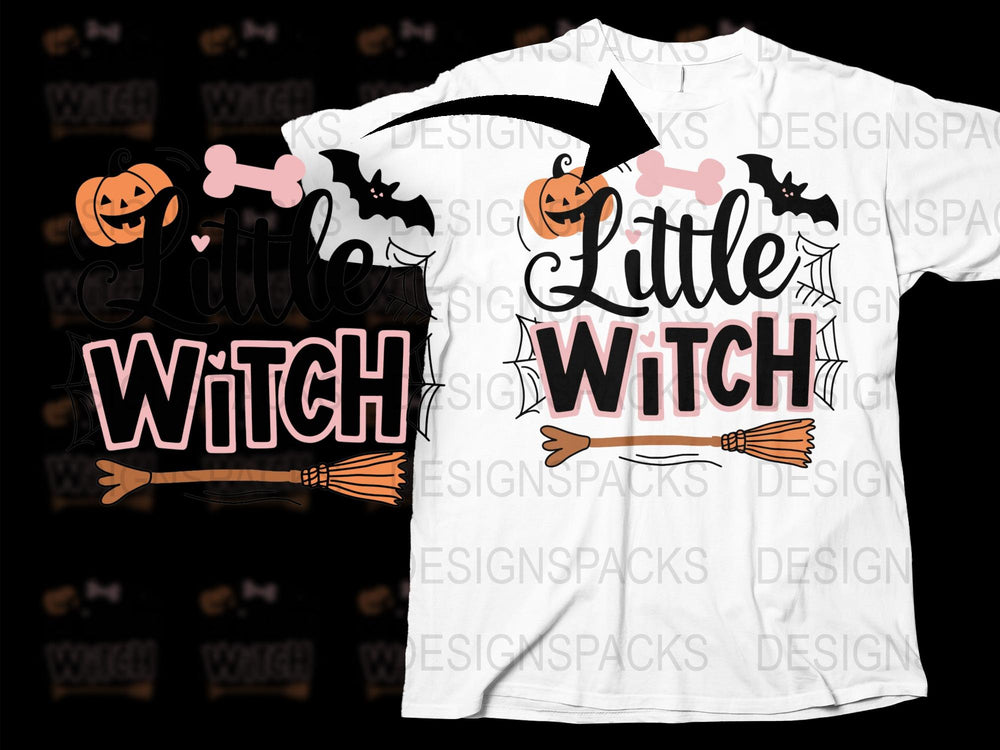 Little Witch Halloween T-Shirt, Cute Pumpkin Graphic Tee, Kids and Adults Holiday Apparel
