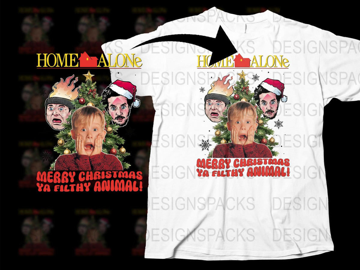 Home Alone Christmas T-Shirt, Merry Christmas Ya Filthy Animal, Holiday Tee, Movie Fan Gift, Festive Apparel, Unisex Clothing