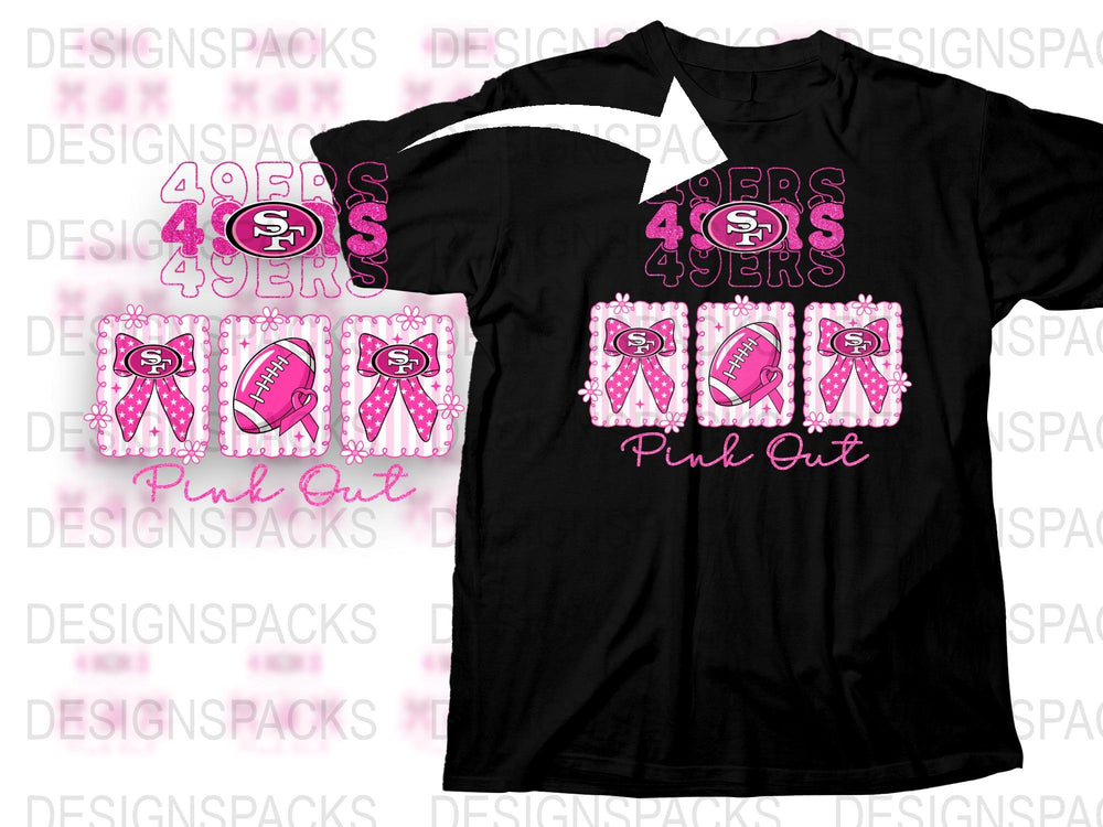 Pink Out 49ers Themed T-Shirt, Breast Cancer Awareness, Sports Fan Apparel, Custom Black Tee with Pink Design