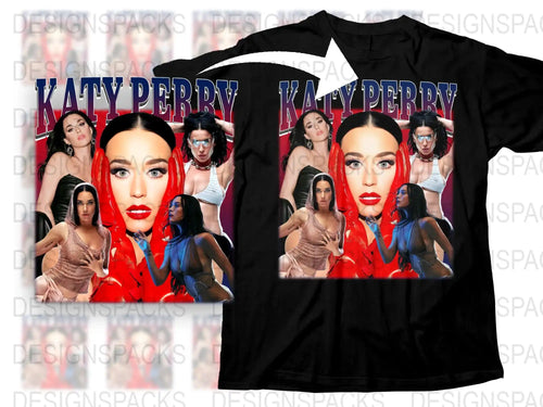 Katy Perry Graphic T-Shirt, Bold Female Artist Pop Music Fan Merch, Stylish Collage Design Tee
