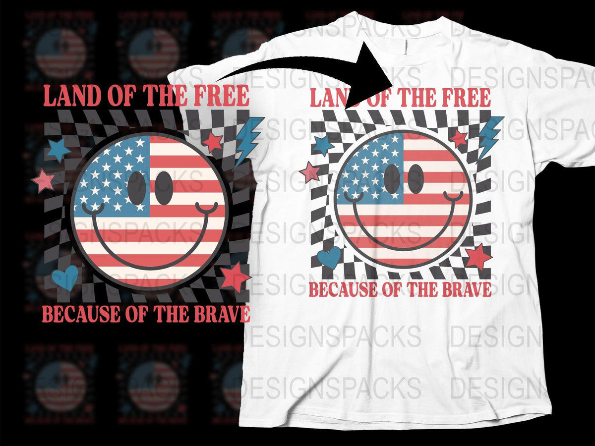 Patriotic Smile Face T-Shirt, American Flag Design, Land of the Free, Unisex Graphic Tee