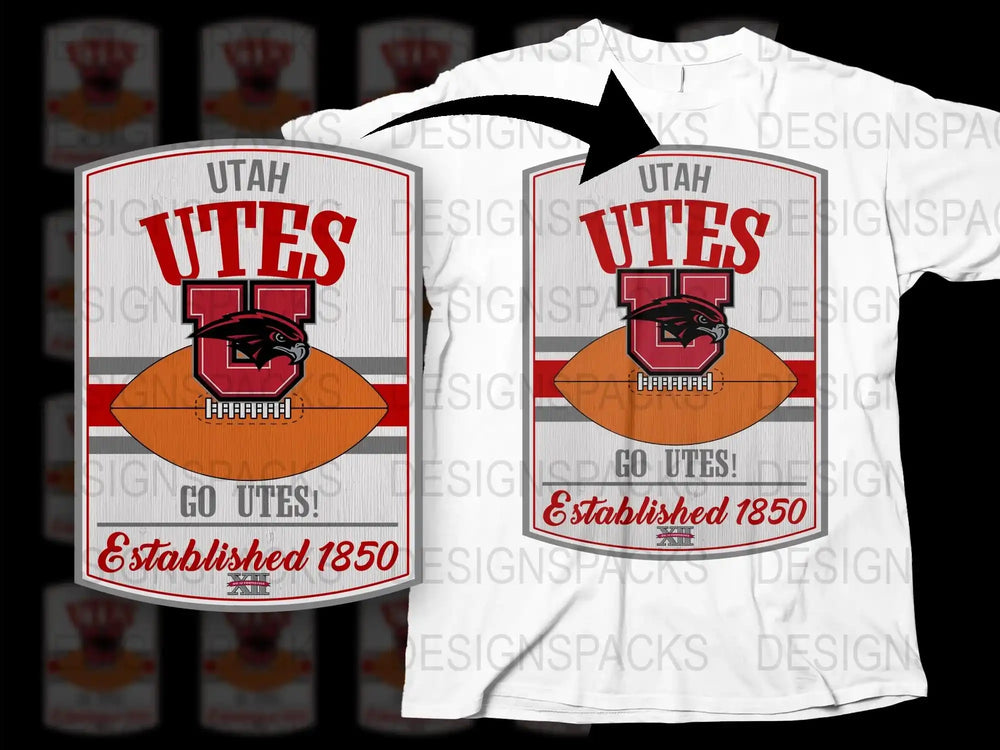 Utah Utes T-Shirt, Vintage Logo, Go Utes Slogan, College Football Apparel, Established 1850 Design