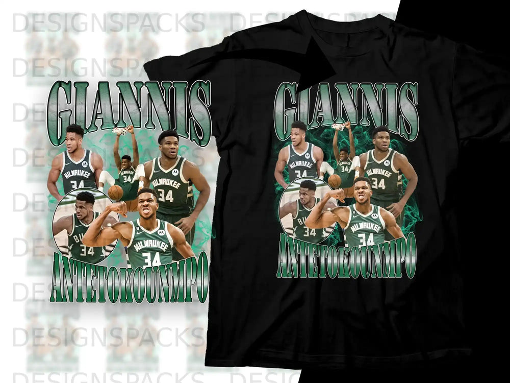 Giannis Antetokounmpo Milwaukee Bucks jersey t-shirt design.