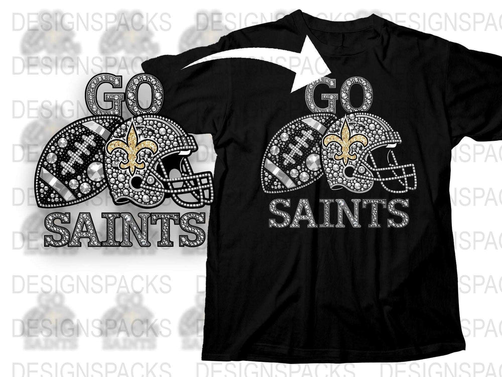 New Orleans Saints Rhinestone T-Shirt, Football Fan Gift, Sparkling Team Support Tee, Black Sports Apparel, Unisex Fashion Top