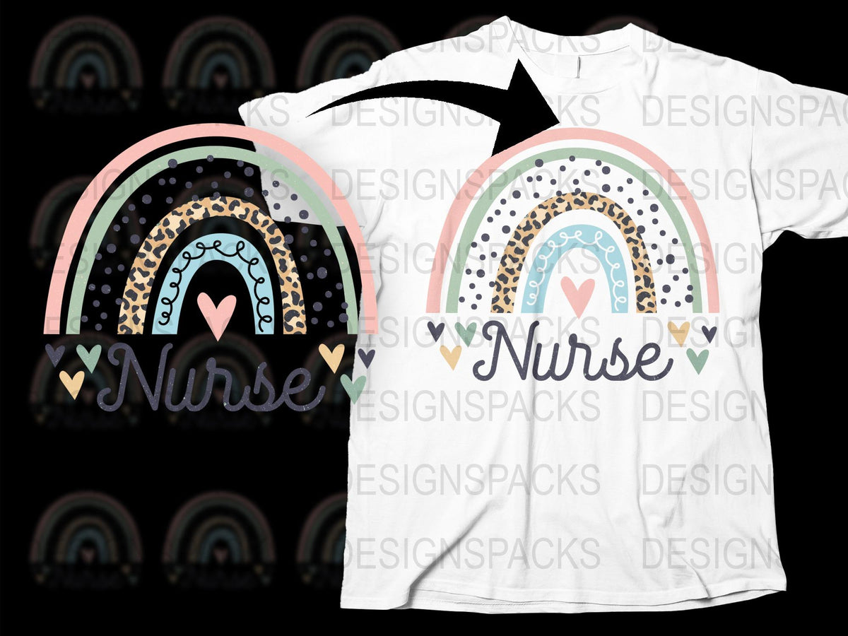 Nurse Heart Rainbow Graphic T-shirt, Cute Nursing Tees, Women's Healthcare Worker Gift Idea