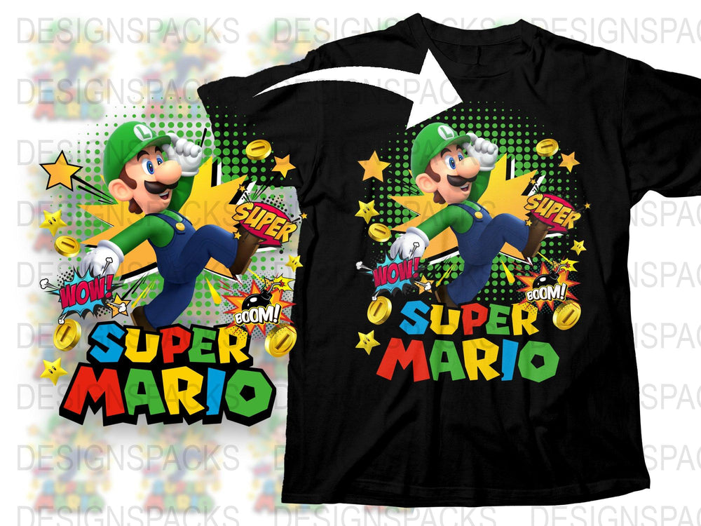 Super Mario Graphic T-Shirt, Vintage Video Game Tee, Colorful Luigi Design, Retro Gamer Gift, Casual Wear