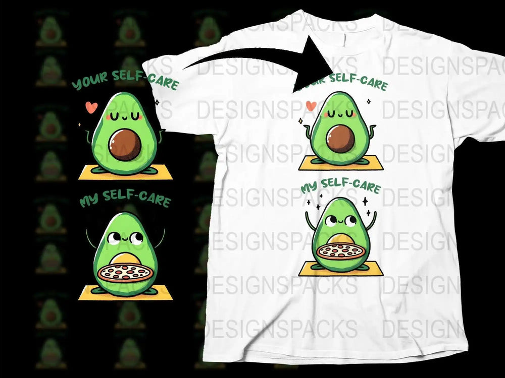 Avocado Self-Care T-Shirt, Cute Avocado Yoga and Pizza, Fun Wellness Tee, Avocado Lover Gift, Unique Graphic Shirt