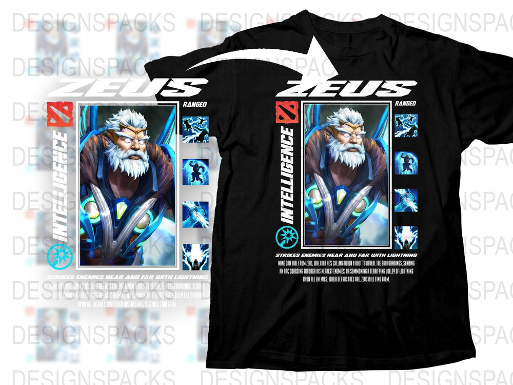 Zeus Character Graphic T-Shirt, Gamer Apparel, Geeky Clothing, Fantasy Art Tee, Cool Gift Idea