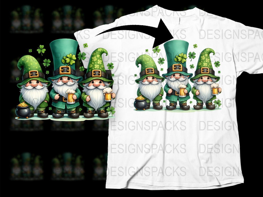 St. Patrick's Day Gnome T-Shirt, Lucky Clover Print, Irish Festival Tee, Kids and Adults Sizes Available