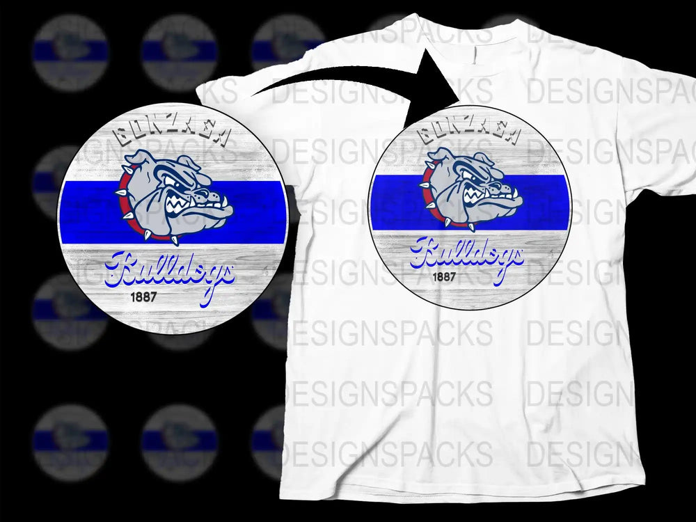 Vintage Bulldog Graphic T-Shirt, College Mascot Design, Blue Stripe, 1887 Year, Unisex Tee