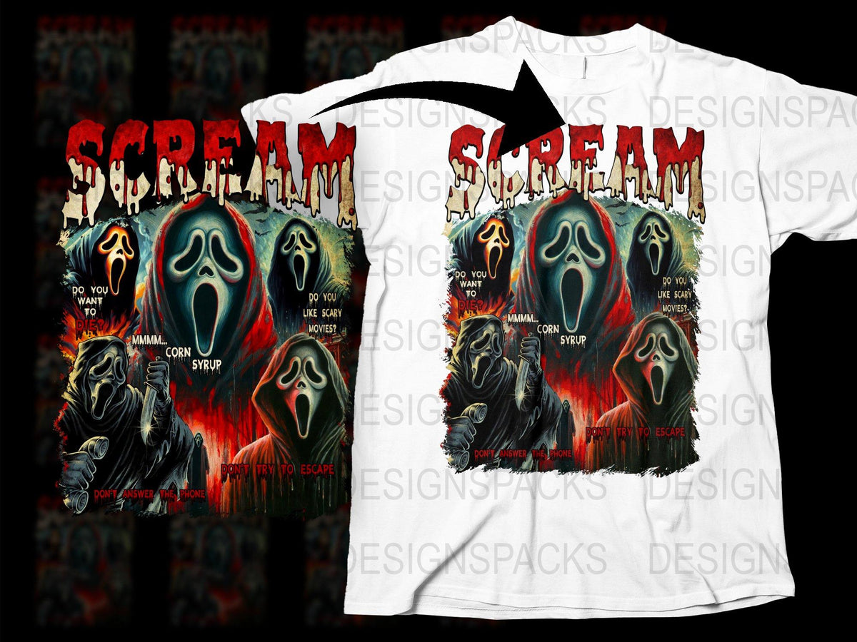 Scream Horror Movie T-Shirt, Classic Ghost Face Graphic Tee, Unisex Horror Film Merchandise, Vintage Style Halloween Apparel