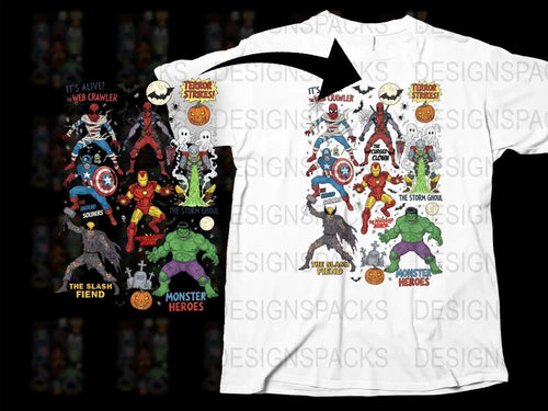 Comic Book Monster Heroes T-Shirt, Unique Graphic Tee, Marvel Inspired, Casual Wear for Comic Fans, Collectible Art Shirt