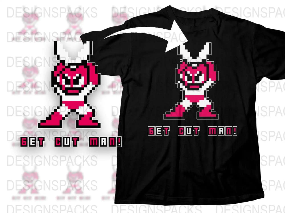 Retro Pixel Art Game Character T-Shirt, Black Cotton Tee, Cut Man Inspired Design