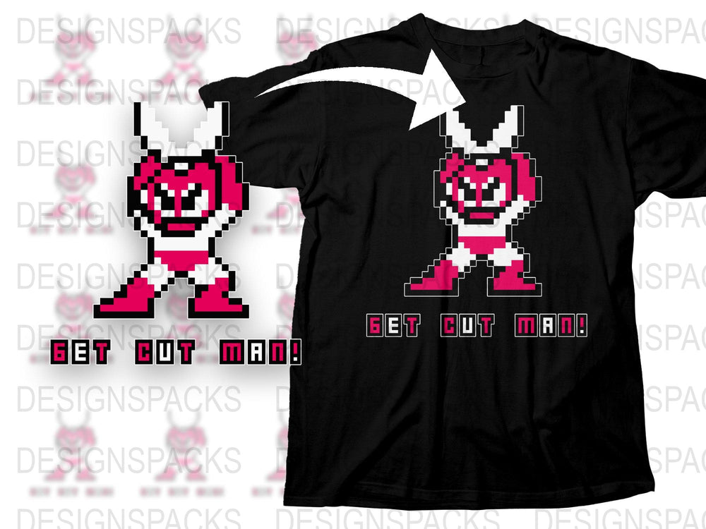 Retro Pixel Art Game Character T-Shirt, Black Cotton Tee, Cut Man Inspired Design