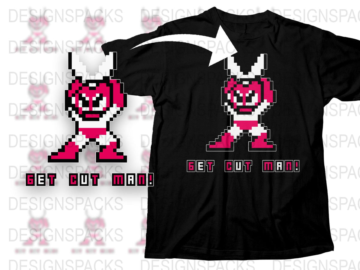 Retro Pixel Art Game Character T-Shirt, Black Cotton Tee, Cut Man Inspired Design