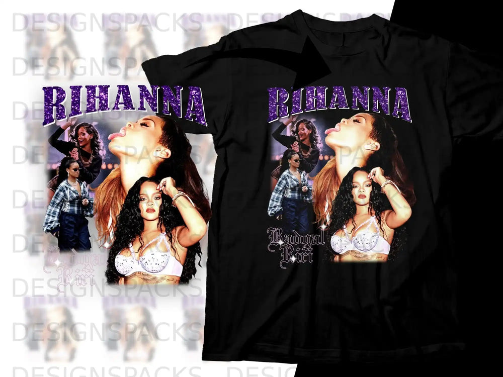 Rihanna graphic t-shirt with image and text "Rihanna" and "Raudugadl Birt".