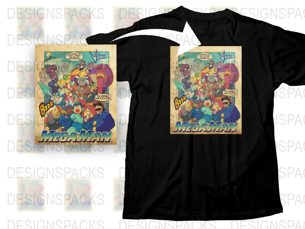 Vintage Mega Man Comic T-Shirt, Classic Video Game Tee, Retro Gaming Shirt, Colorful Graphic Top