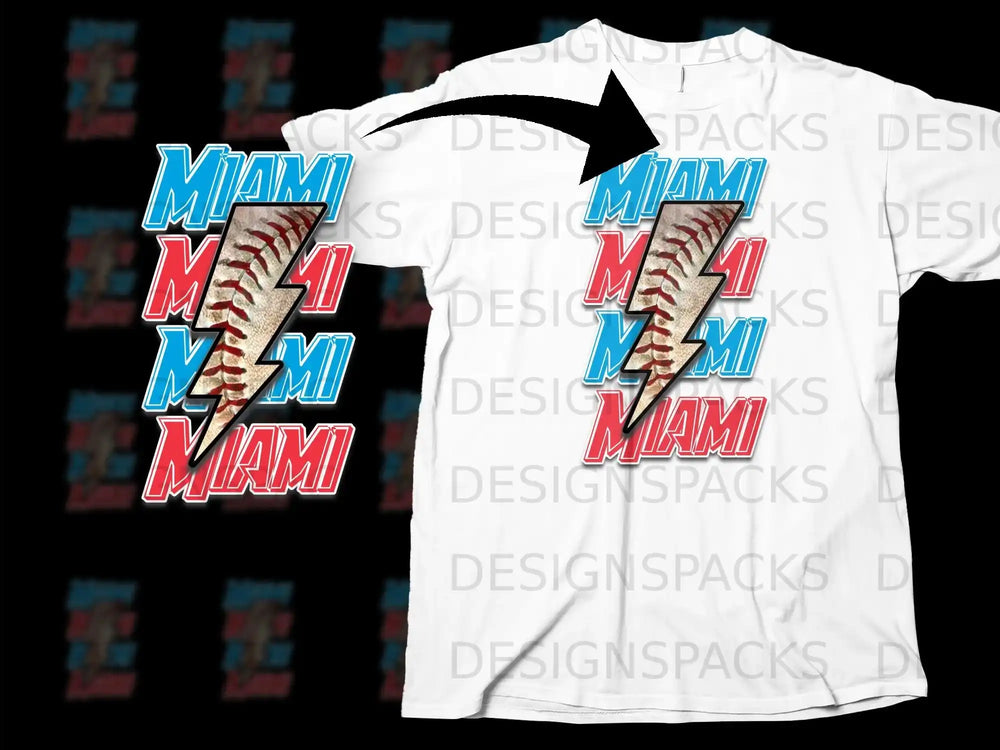 Miami Lightning Baseball Graphic Design T-shirt