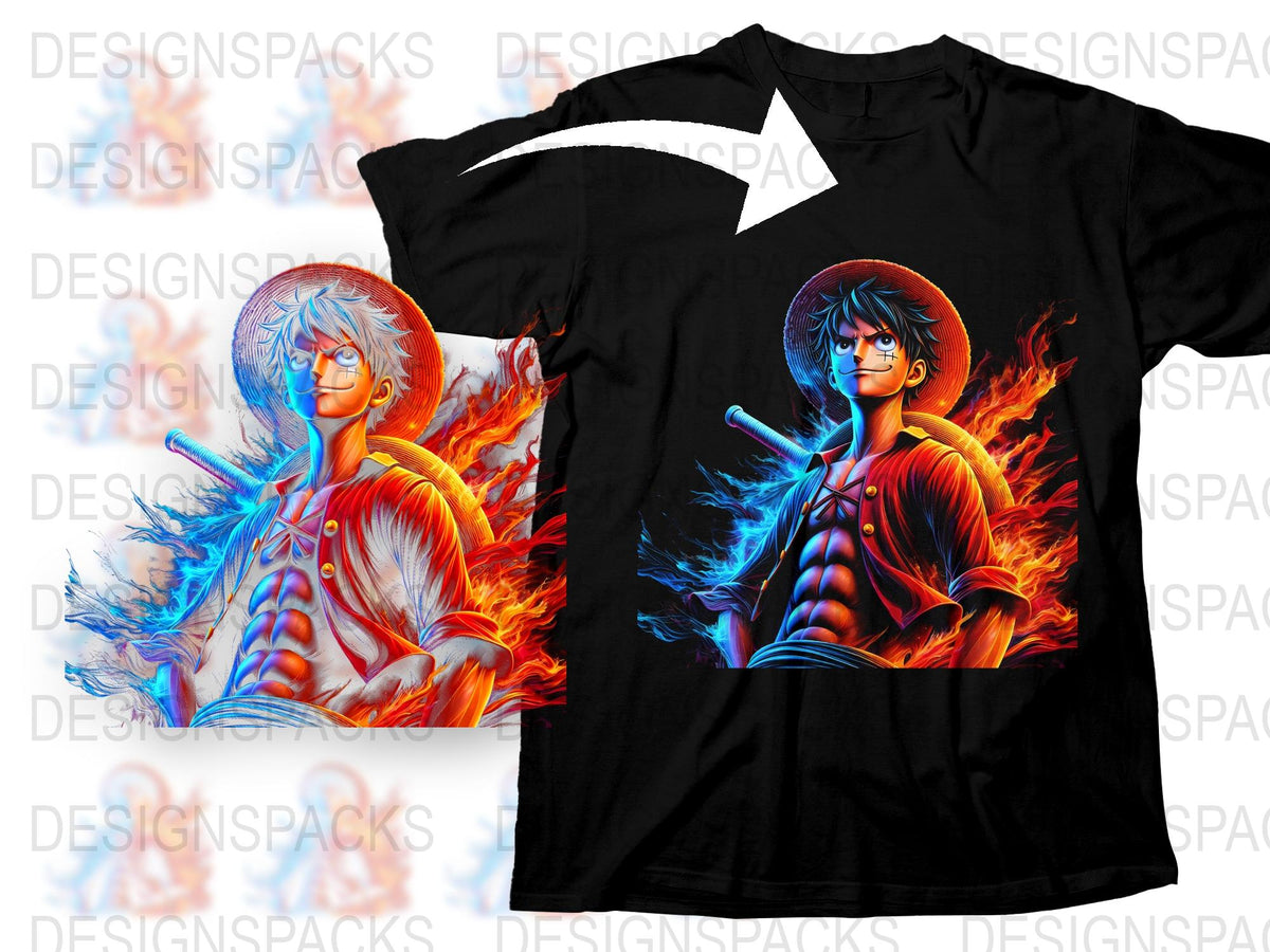 Anime Inspired Fire Warrior Graphic T-Shirt, Colorful Manga Art Tee, Vibrant Unisex Casual Wear
