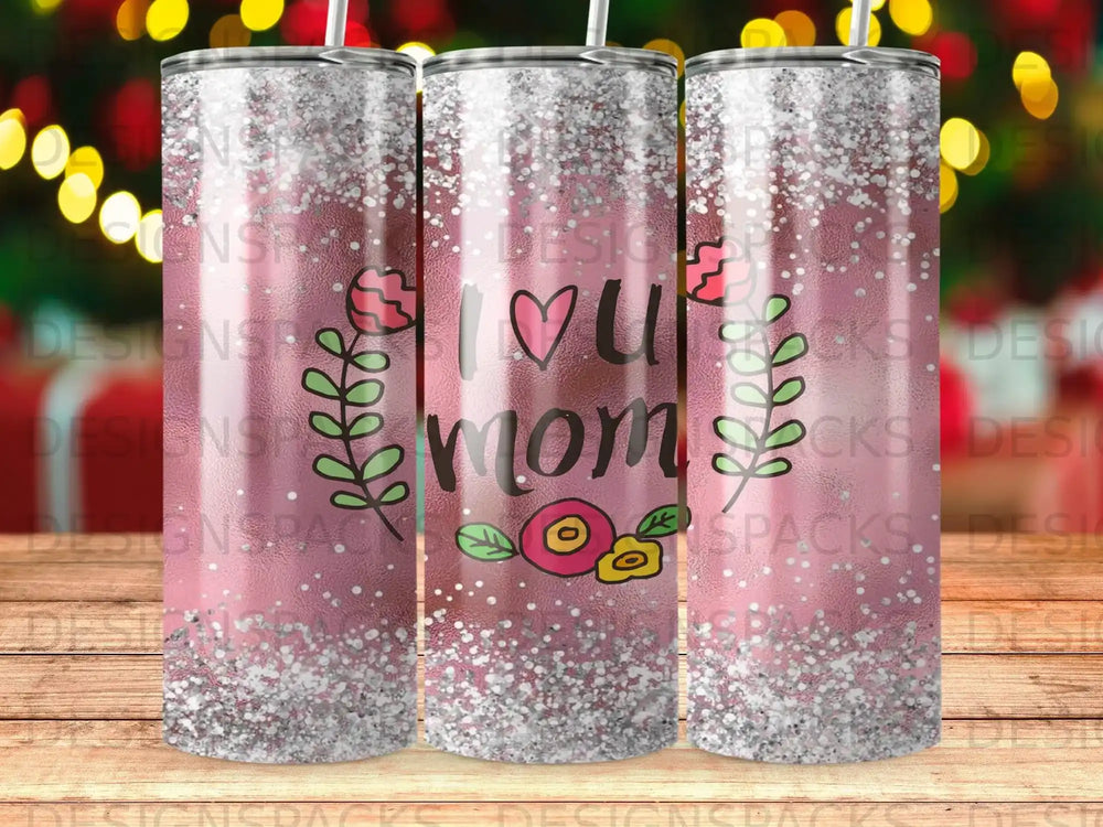 Pink Glitter I Love Mom Floral Design Tumbler product type