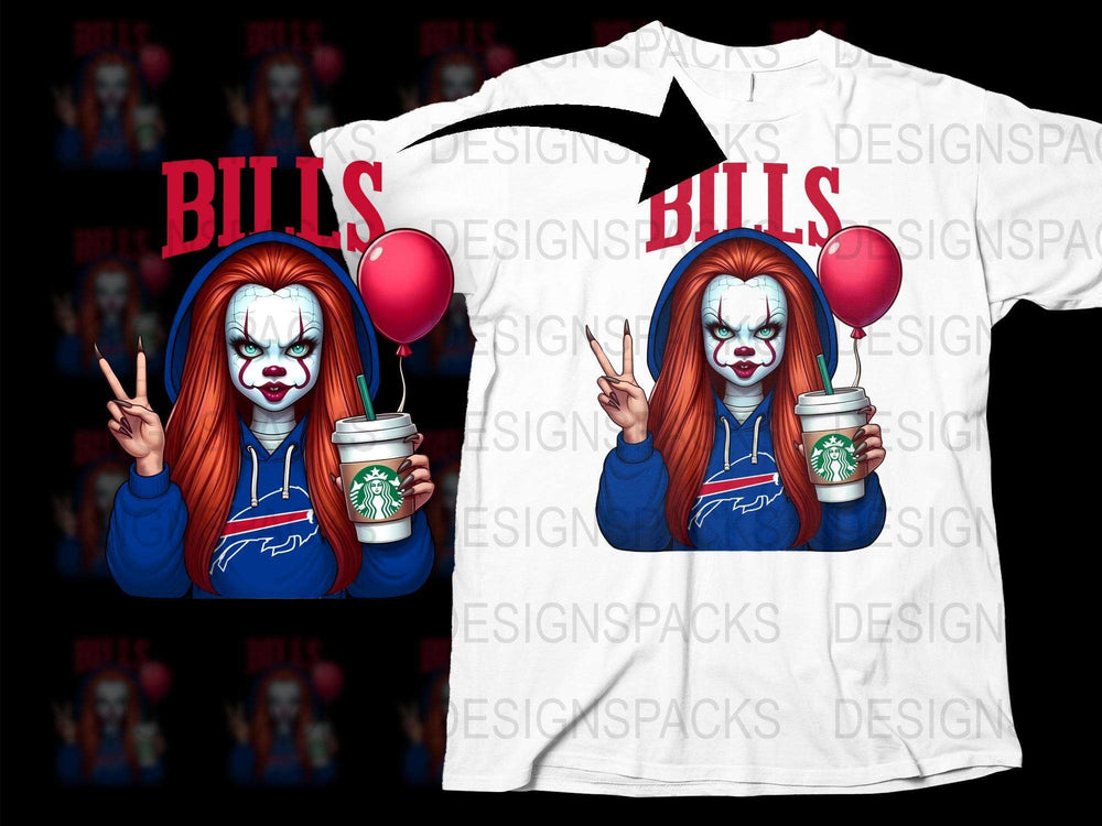 Scary Clown Graphic T-Shirt, Horror Movie Inspired Tee, Unisex Horror Fan Apparel, Unique Horror Gift Idea, Bills Printed Shirt