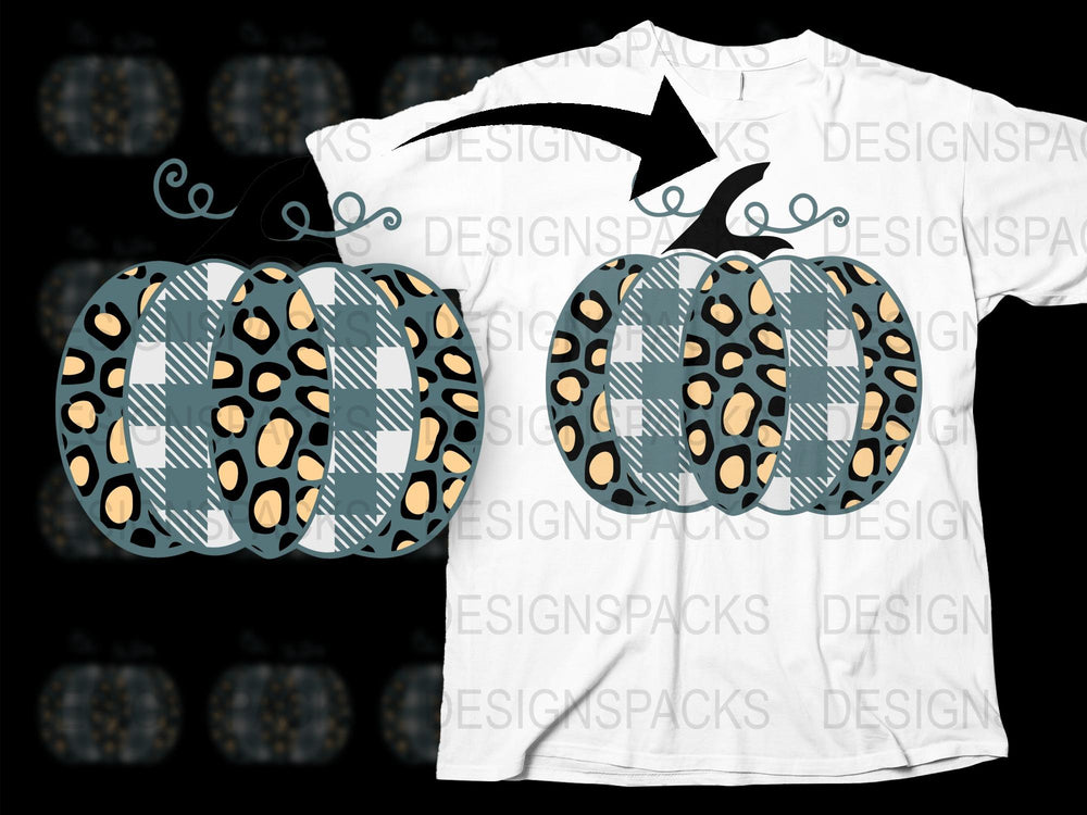 Leopard Print Pumpkins T-Shirt, Fall Season Graphic Tee, Trendy Halloween Casual Wear