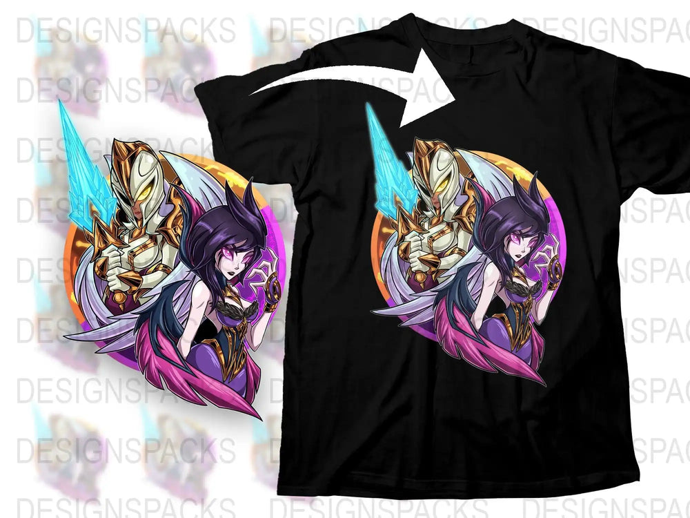 Colorful Fantasy Warrior Graphic T-Shirt, Cool Anime Character Design Tee, Unique Illustrated Casual Streetwear Shirt