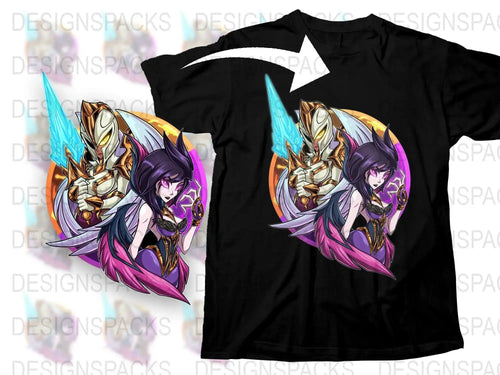 Colorful Fantasy Warrior Graphic T-Shirt, Cool Anime Character Design Tee, Unique Illustrated Casual Streetwear Shirt