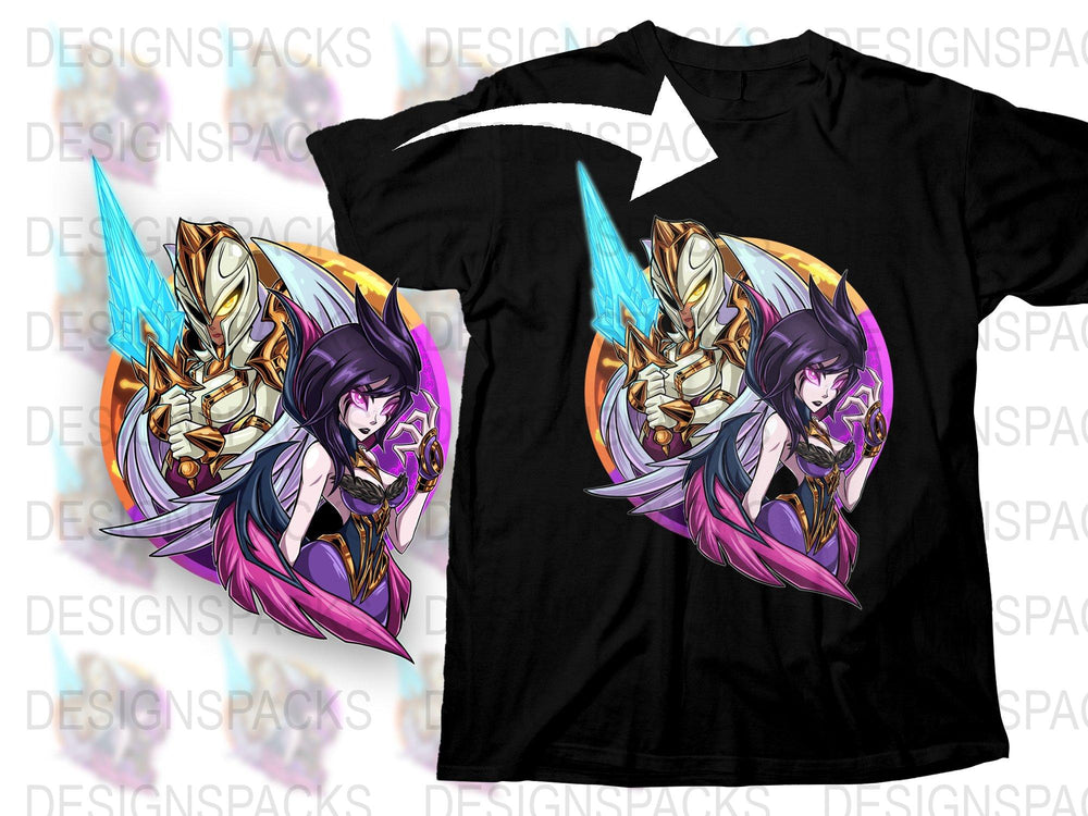 Colorful Fantasy Warrior Graphic T-Shirt, Cool Anime Character Design Tee, Unique Illustrated Casual Streetwear Shirt