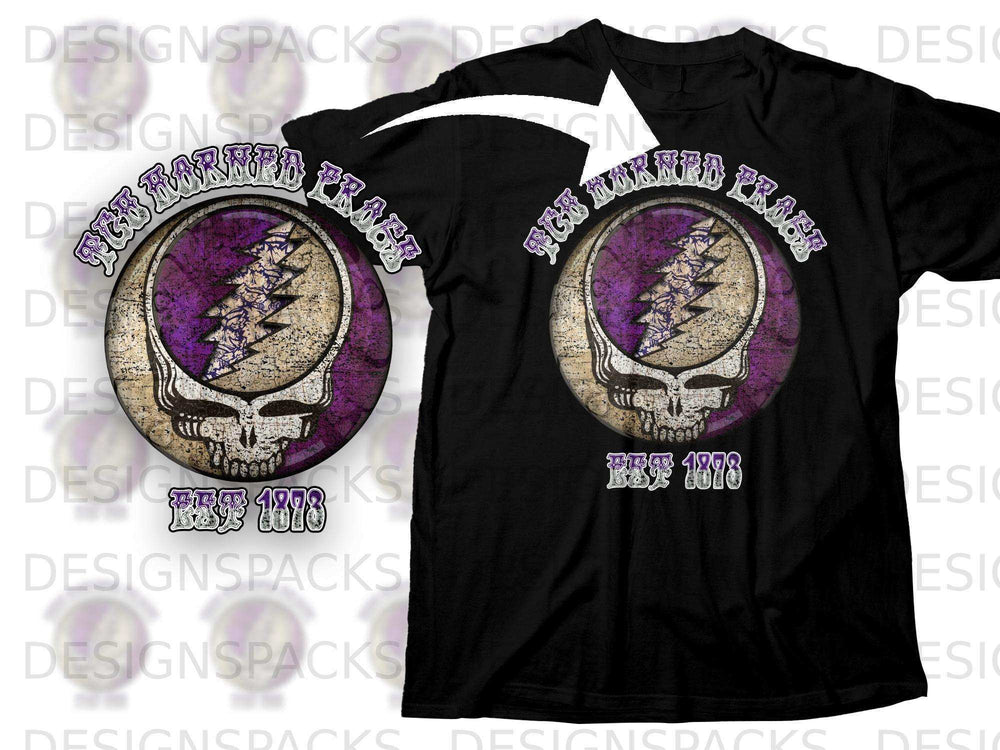 Retro Skull and Lightning Bolt Design T-shirt