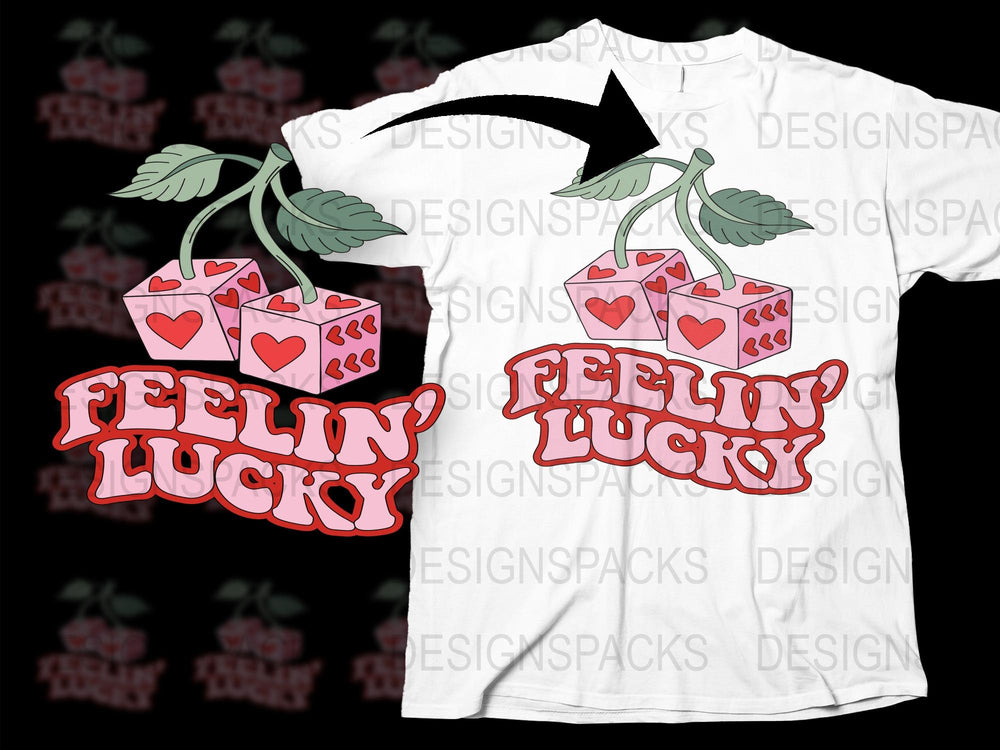 Feelin' Lucky Graphic T-Shirt, Retro Casino Style Tee, Cherry Dice Gambling Shirt, Vintage Inspired Design, Unisex Fashion Top