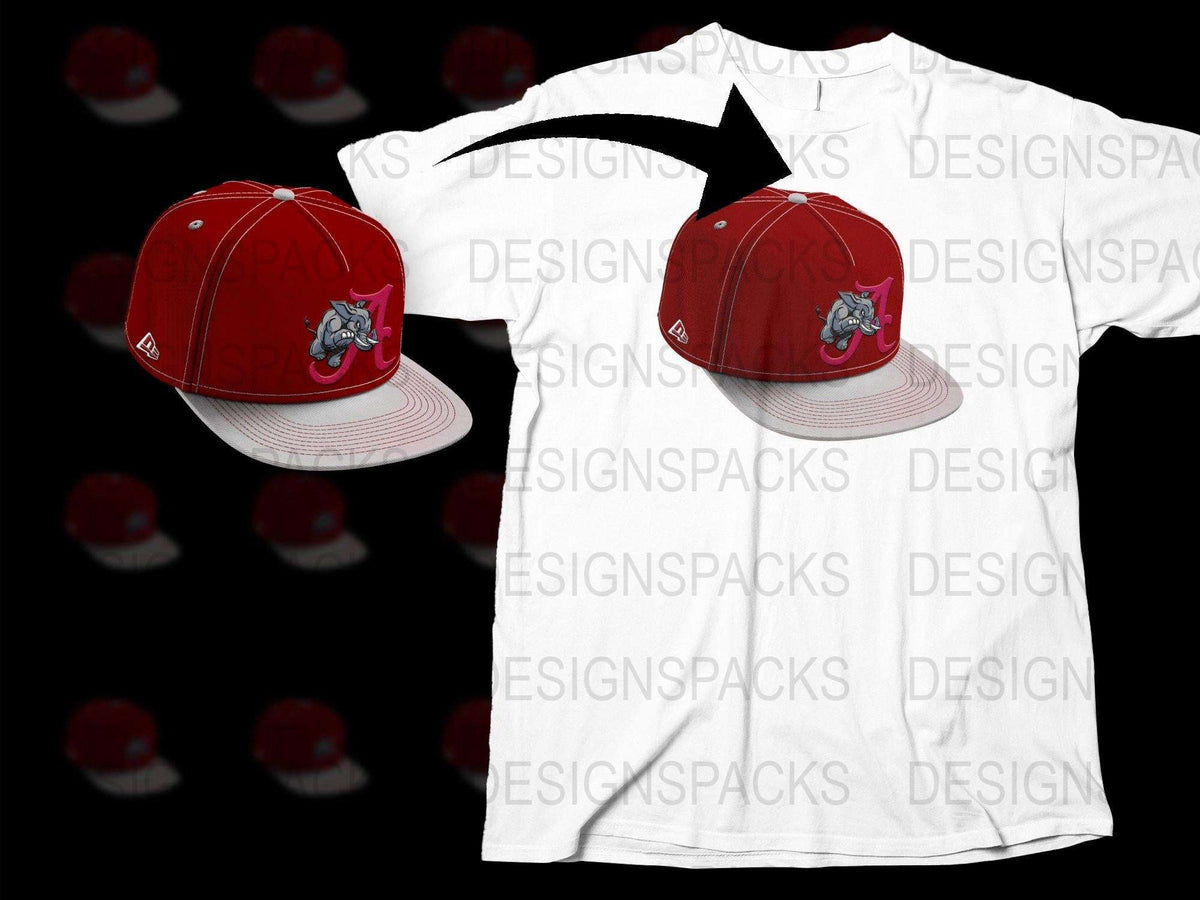 Bulldog Graphic Red Baseball Cap and White T-Shirt Combo, Sports Casual Wear, Unisex Apparel Set.