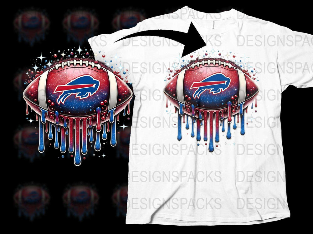 Buffalo Football Team Dripping Paint Graphic T-Shirt, Patriotic Colors, Sports Fan Apparel